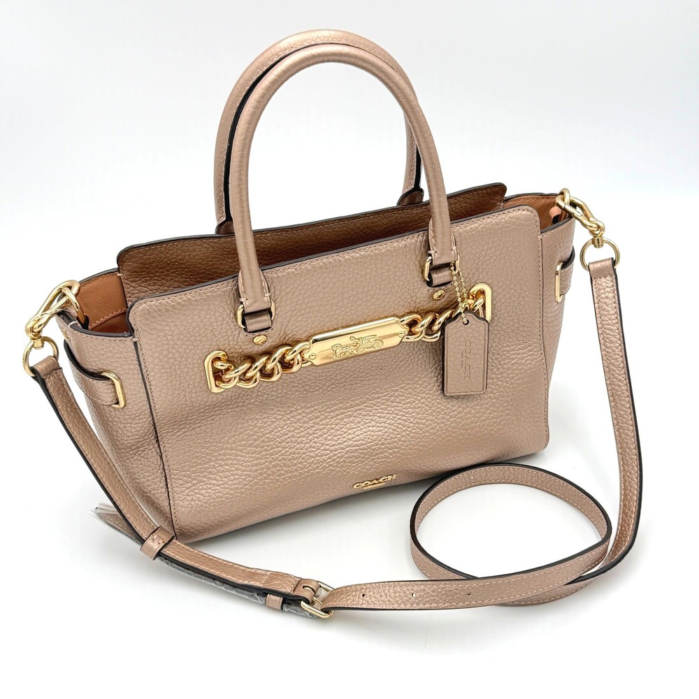 Coach Metallic Rose Gold Pebble Leather Blake 25 Carryall Satchel Bag F39847 NEW